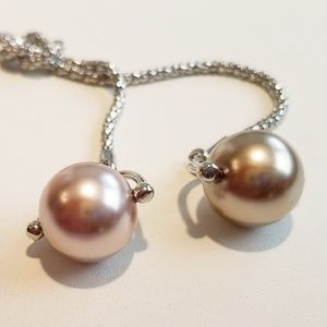 Rose and Gold Ball Drop Silver Rope Necklace